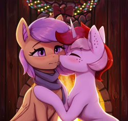 Size: 3000x2847 | Tagged: safe, artist:mrscroup, derpibooru import, oc, oc only, pegasus, pony, unicorn, fireplace, licking, oc needed, tongue out