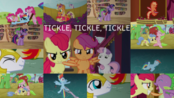 Size: 1970x1109 | Tagged: safe, derpibooru import, edit, edited screencap, editor:quoterific, screencap, apple bloom, apple cinnamon, apple flora, applejack, gala appleby, marmalade jalapeno popette, philomena, pinkie pie, rainbow dash, scootaloo, spike, sweet tooth, sweetie belle, twilight sparkle, wensley, dragon, earth pony, pegasus, pony, a bird in the hoof, apple family reunion, it's about time, just for sidekicks, magic duel, sisterhooves social, too many pinkie pies, apple family member, candy caramel tooth, clone, cutie mark crusaders, feather, golden oaks library, pinkie clone, royal guard, tickling