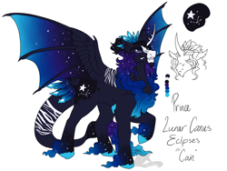 Size: 1260x950 | Tagged: safe, artist:arexstar, derpibooru import, oc, oc:cain, hybrid, magical threesome spawn, male, parent:princess luna, parent:queen novo, parents:canon x oc, simple background, solo, white background