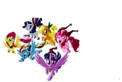 Size: 5931x3993 | Tagged: safe, alternate version, artist:mauroz, derpibooru import, applejack, fluttershy, pinkie pie, rainbow dash, rarity, twilight sparkle, twilight sparkle (alicorn), alicorn, earth pony, pegasus, pony, unicorn, christmas, full moon, holiday, mane six, moon, simple background, transparent background