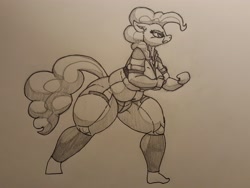 Size: 3984x2988 | Tagged: safe, artist:tracerpainter, derpibooru import, pinkie pie, anthro, earth pony, alien (franchise), plump, solo, thick, thighs, thunder thighs, traditional art