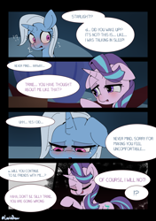 Size: 3035x4299 | Tagged: safe, artist:lexiedraw, derpibooru import, starlight glimmer, trixie, pony, unicorn, blushing, comic, dialogue, drunk, drunker glimmer, eyes closed, female, high res, lesbian, lidded eyes, looking down, mare, nervous, open mouth, shipping, smiling, smug, startrix