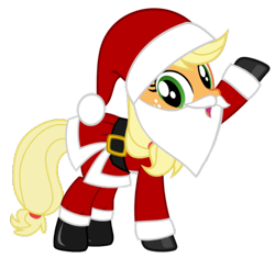 Size: 1024x963 | Tagged: artist needed, safe, derpibooru import, applejack, earth pony, pony, belt, boots, christmas, clothes, costume, fake beard, female, hat, holiday, looking at you, mare, raised hoof, santa beard, santa claus, santa costume, santa hat, shoes, simple background, transparent background, vector