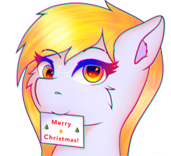 Size: 1280x1160 | Tagged: safe, artist:legionsunite, derpibooru import, derpy hooves, pegasus, pony, bust, card, christmas, female, freckles, holiday, mare, merry christmas, simple background, transparent background