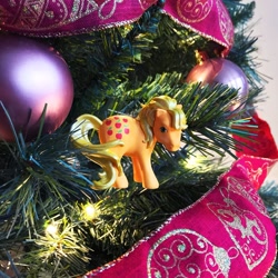 Size: 1080x1080 | Tagged: safe, derpibooru import, applejack (g1), earth pony, pony, christmas, christmas ornament, christmas tree, decoration, holiday, instagram, official, solo, tree