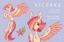 Size: 3000x2000 | Tagged: safe, artist:viceake, derpibooru import, oc, oc only, oc:viceake, pegasus, pony, blue background, drawing, female, mare, pink, reference sheet, simple background, solo, wings