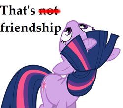 Size: 617x544 | Tagged: safe, derpibooru import, twilight sparkle, unicorn twilight, pony, unicorn, the crystal empire, caption, female, friendship, image macro, inverse, juxtaposition bait, looking up, mare, meme, reaction image, reversed, simple background, solo, text, that's not friendship, upside down, white background