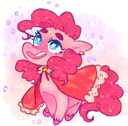 Size: 586x579 | Tagged: safe, artist:ditzyshipper, derpibooru import, pinkie pie, earth pony, pony, christmas, cloak, clothes, cute, diapinkes, ear fluff, female, holiday, mare, open mouth, snow, snowfall, solo, unshorn fetlocks