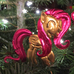 Size: 894x894 | Tagged: safe, alternate version, artist:malte279, derpibooru import, fluttershy, pegasus, pony, christmas, christmas lights, christmas tree, craft, hearth's warming eve, holiday, metal foil, relief, tree