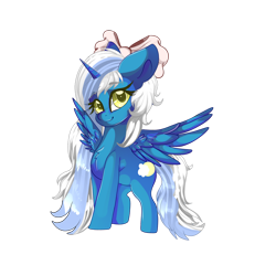 Size: 1024x1024 | Tagged: safe, artist:sakimiaji, derpibooru import, oc, oc:fleurbelle, alicorn, alicorn oc, bow, chibi, cute, female, golden eyes, hair bow, horn, mare, simple background, transparent background, wings