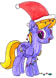 Size: 2436x3374 | Tagged: safe, artist:topsangtheman, derpibooru import, cloud kicker, pegasus, pony, christmas, christmas lights, holiday, looking at you, simple background, traditional art, transparent background