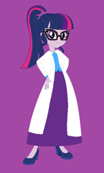 Size: 382x634 | Tagged: safe, artist:starman1999, derpibooru import, sci-twi, twilight sparkle, equestria girls, clothes, long skirt, purple background, simple background, skirt, solo, teacher