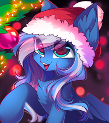 Size: 2754x3100 | Tagged: safe, artist:airiniblock, derpibooru import, oc, oc only, oc:vivid tone, pegasus, pony, chest fluff, christmas, ear fluff, eye clipping through hair, female, hat, holiday, mare, not luna, open mouth, rcf community, santa hat, smiling