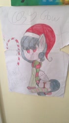 Size: 320x568 | Tagged: safe, artist:megamisaikouoffical, derpibooru import, cozy glow, pegasus, pony, christmas, holiday, solo, traditional art