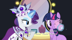 Size: 1920x1080 | Tagged: safe, derpibooru import, screencap, princess platinum, rarity, twilight sparkle, unicorn twilight, pony, unicorn, hearth's warming eve (episode), cute, female, magic, makeup, mare, telekinesis, twiabetes