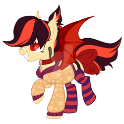 Size: 1280x1281 | Tagged: safe, artist:magicdarkart, derpibooru import, bat pony, pony, clothes, deviantart watermark, female, mare, obtrusive watermark, simple background, socks, solo, striped socks, sweater, transparent background, watermark