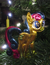 Size: 2388x3090 | Tagged: safe, alternate version, artist:malte279, derpibooru import, bon bon, sweetie drops, christmas, christmas lights, christmas tree, craft, hearth's warming eve, holiday, metal foil, relief, tree