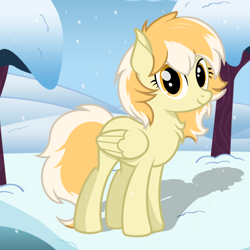 Size: 2500x2500 | Tagged: safe, artist:pizzamovies, derpibooru import, oc, oc only, oc:orange cream, pegasus, pony, chest fluff, female, looking at you, mare, show accurate, smiling, snow, snowfall, solo