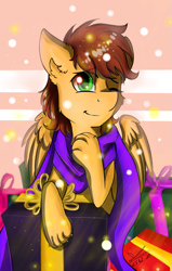 Size: 1029x1620 | Tagged: safe, artist:yuris, derpibooru import, oc, oc only, pegasus, pony, christmas, holiday, solo