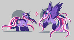 Size: 4500x2421 | Tagged: safe, artist:inspiredpixels, derpibooru import, twilight sparkle, twilight sparkle (alicorn), unicorn twilight, alicorn, pony, unicorn, alternate cutie mark, chest fluff, colored wings, curved horn, female, females only, glasses, horn, mare, multicolored hair, multicolored wings, redesign, solo, two toned wings, unshorn fetlocks, wings