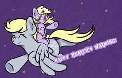 Size: 2920x1864 | Tagged: safe, artist:dinkyuniverse, derpibooru import, derpy hooves, dinky hooves, pegasus, unicorn, equestria's best daughter, equestria's best mother, family, female, filly, flying, foal, happy, hearth's warming, hearth's warming eve, holiday, mare, night, smiling, snow, talking to viewer, winter