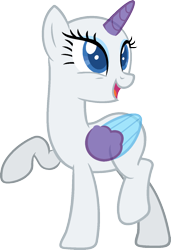 Size: 983x1437 | Tagged: safe, artist:pegasski, derpibooru import, oc, oc only, alicorn, pony, rarity investigates, alicorn oc, bald, base, eyelashes, horn, looking back, open mouth, raised hoof, simple background, smiling, solo, transparent background, two toned wings, wings