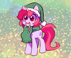 Size: 1200x980 | Tagged: safe, artist:dawnfire, oc, oc only, oc:dawnfire, pony, unicorn, candy, candy cane, christmas, clothes, eye clipping through hair, female, food, hat, holiday, horn, mare, mouth hold, scarf, solo