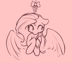 Size: 1526x1334 | Tagged: safe, artist:nookprint, derpibooru import, fluttershy, pegasus, pony, blushing, bust, cute, female, floppy ears, lineart, looking away, looking down, mare, mistletoe, monochrome, nervous, shy, shyabetes, simple background, solo, this will end in kisses