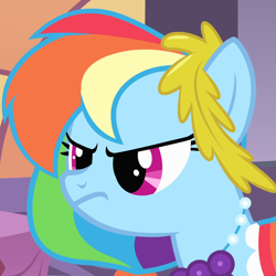 Size: 950x950 | Tagged: safe, derpibooru import, screencap, rainbow dash, pegasus, pony, the best night ever, cropped, female, frustrated, mare, reaction image, solo