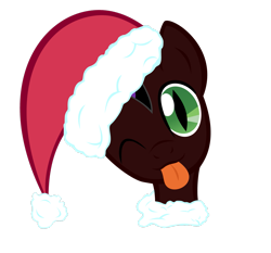 Size: 2537x2363 | Tagged: safe, artist:swist47ak, derpibooru import, oc, oc only, oc:fuego, christmas, hat, head, holiday, looking at you, male, one eye closed, santa hat, simple background, solo, tongue out, transparent background, vector, wink