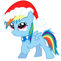 Size: 2449x2449 | Tagged: safe, artist:smlahyee, derpibooru import, rainbow dash, pegasus, pony, christmas, clothes, cute, dashabetes, female, filly, filly rainbow dash, happy, hat, holiday, looking up, santa hat, scarf, simple background, solo, transparent background, vector, younger