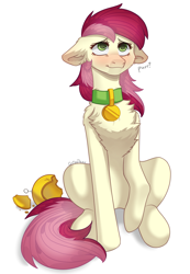 Size: 1999x2883 | Tagged: safe, artist:chibadeer, derpibooru import, roseluck, cat, earth pony, pony, behaving like a cat, chest fluff, christmas ornament, collar, cute, decoration, female, fluffy, mare, pet tag, pony pet, purring, rosepet, sitting