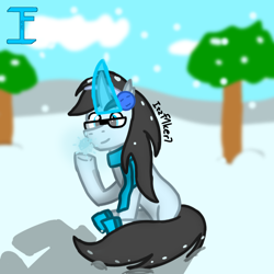 Size: 1080x1080 | Tagged: safe, artist:itzf1ker1, derpibooru import, pony, unicorn, glasses, holiday, snow, snowfall, solo, tree, winter