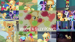 Size: 1986x1118 | Tagged: safe, derpibooru import, edit, edited screencap, editor:quoterific, screencap, apple bloom, applejack, mistress marevelous, rainbow dash, rarity, spike, twilight sparkle, twilight sparkle (alicorn), unicorn twilight, alicorn, dragon, earth pony, pegasus, pony, unicorn, applebuck season, bats!, castle mane-ia, every little thing she does, mmmystery on the friendship express, secret of my excess, simple ways, somepony to watch over me, sounds of silence, the last roundup, yakity-sax, applejewel, castle of the royal pony sisters, derp, helmet, library, party cannon, power ponies, silly, silly pony, twilight's castle, twilight's castle library, who's a silly pony