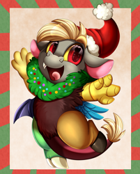 Size: 2893x3595 | Tagged: safe, artist:pridark, derpibooru import, discord, draconequus, christmas, cute, discute, hat, high res, holiday, open mouth, pridark is trying to murder us, santa hat, solo, younger