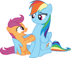 Size: 3661x3000 | Tagged: safe, artist:cloudyglow, derpibooru import, rainbow dash, scootaloo, pegasus, pony, sleepless in ponyville, .ai available, eyes on the prize, hug, simple background, transparent background, vector, winghug