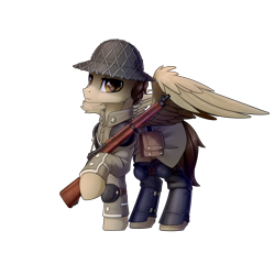 Size: 4000x3681 | Tagged: safe, artist:dipfanken, derpibooru import, oc, oc only, pegasus, 2021 community collab, derpibooru community collaboration, gun, helmet, rifle, simple background, soldier, solo, transparent background, weapon, world war ii