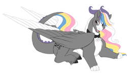 Size: 2500x1500 | Tagged: safe, artist:uunicornicc, derpibooru import, oc, pegasus, pony, female, horns, lying down, mare, prone, simple background, solo, white background