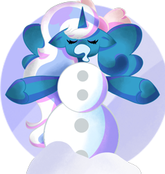 Size: 1348x1414 | Tagged: safe, artist:trasheeart, derpibooru import, oc, oc:fleurbelle, alicorn, alicorn oc, bow, female, frozen, hair bow, horn, mare, simple background, snowman, transparent background, wings