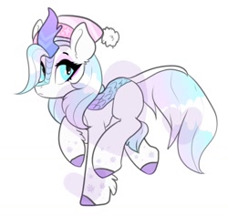 Size: 1195x1131 | Tagged: safe, artist:h0rsefeathers, derpibooru import, oc, oc only, kirin, beanie, cute, fetlock tuft, floating heart, hat, heart, kirin oc, leonine tail, ocbetes, raised hoof, simple background, solo, white background