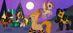 Size: 2000x900 | Tagged: safe, artist:bloodysticktape, derpibooru import, commission, group photo, halloween, holiday