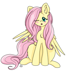 Size: 2849x3012 | Tagged: safe, artist:nightydream, derpibooru import, fluttershy, pegasus, pony, background removed, blushing, female, mare, one eye closed, simple background, solo, transparent background