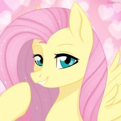 Size: 1024x1024 | Tagged: safe, artist:chickenbrony, derpibooru import, fluttershy, pegasus, pony, bust, cute, female, heart, icon, looking at you, mare, portrait, shyabetes, smiling, solo, sultry gaze