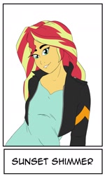 Size: 916x1522 | Tagged: safe, alternate version, artist:scribblemasonry, derpibooru import, sunset shimmer, equestria girls, bust, clothes, female, smiling, solo