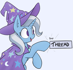 Size: 1209x1150 | Tagged: safe, artist:whiskeypanda, trixie, /mlp/, boop, cape, clothes, drawthread, hat, simple background, smiling, trixie's cape, trixie's hat