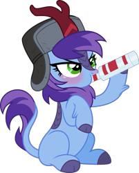 Size: 3615x4500 | Tagged: safe, artist:limedazzle, derpibooru import, oc, oc only, oc:cher nobyl, kirin, alcohol, blushing, drinking, hat, hoof hold, kirin-ified, simple background, solo, species swap, transparent background, ushanka, vodka