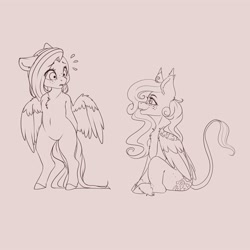 Size: 3500x3500 | Tagged: safe, artist:miokomata, derpibooru import, fluttershy, oc, pegasus, pony, semi-anthro, chest fluff, duo, female, freckles, freckleshy, looking at each other, mare