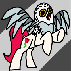 Size: 1080x1080 | Tagged: safe, artist:skookz, derpibooru import, oc, oc only, bird, original species, owl, pony, abstract background, open mouth, rearing, screaming, solo, spread wings, wings