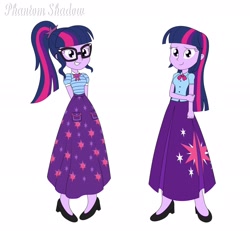 Size: 1920x1773 | Tagged: safe, alternate version, artist:phantomshadow051, derpibooru import, sci-twi, twilight sparkle, twilight sparkle (alicorn), alicorn, human, equestria girls, alternate design, clothes, humanized, long skirt, skirt