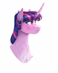 Size: 3277x4096 | Tagged: safe, artist:maxiima, derpibooru import, twilight sparkle, pony, bust, female, mare, scar, simple background, solo, white background